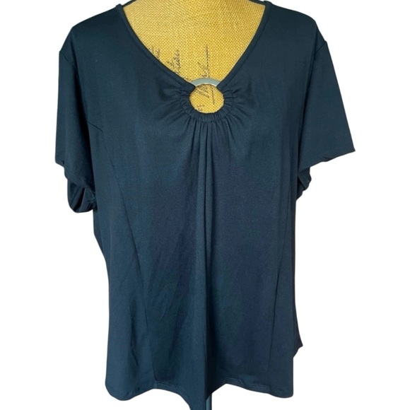 M. Fasis Stretch Tee Silvertone Neckline Accent Black EUC Size 3X - Picture 1 of 6